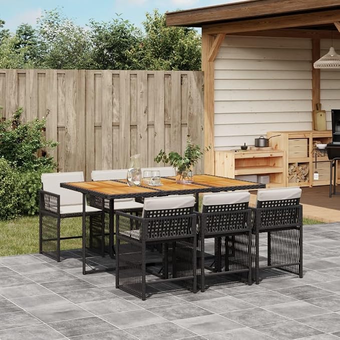 7 pcs Set Outdoor Dining Set & Patio Dining Set Black Synthetic Poly Rattan Outdoor Patio Furniture Set Balcony Furniture for Front Porch Lawn Backyard 41.7 x 64.9 x 28.7 in