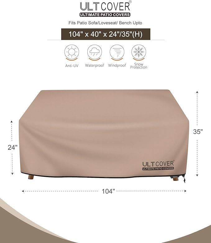 ULTCOVER Waterproof Outdoor Deep Seat Sofa Bench Cover 104W x 40D x 35H inch Patio Furniture Couch Cover