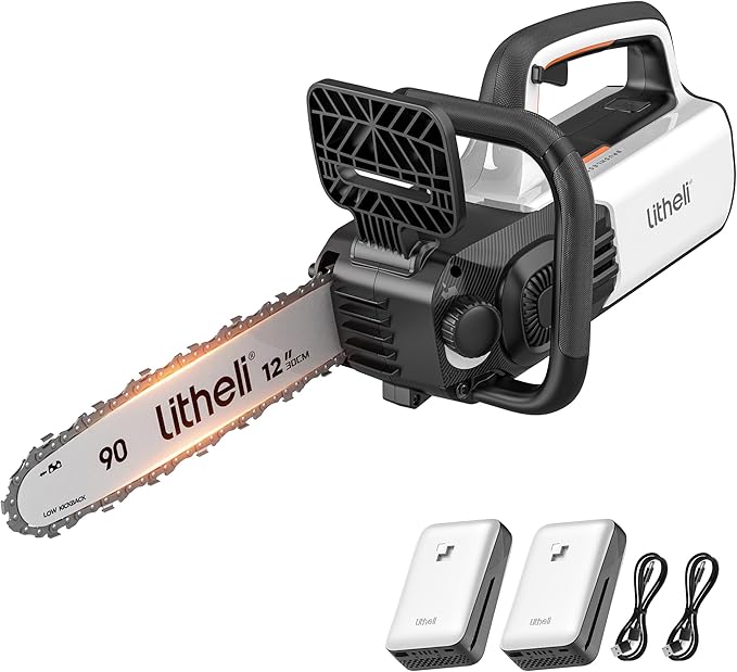 Litheli 12" Brushless Chainsaw 40V 2 x 2.5Ah Battery Chain Saw, Cordless Handheld Battery Powered Chainsaw Electric Auto-Lubrication for Wood Cutting Trimming