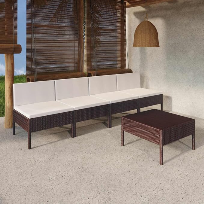 5 Piece Patio Lounge Set with Cushions,Patio Sofa,Outdoor Daybed,Patio Seating,Outdoor Furniture SetsPatio Conversation Sets,Modern Set,Outdoor Patio Chairs,for Backyard,Garden, Poly Rattan Brown