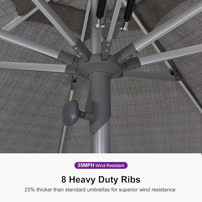 PURPLE LEAF 10 FT Semi-Auto Outdoor Patio Umbrella Market Table Sun Umbrellas with 8 Aluminum Sturdy Ribs for Backyard Deck Garden Pool (Silver Pole Gray Canopy)
