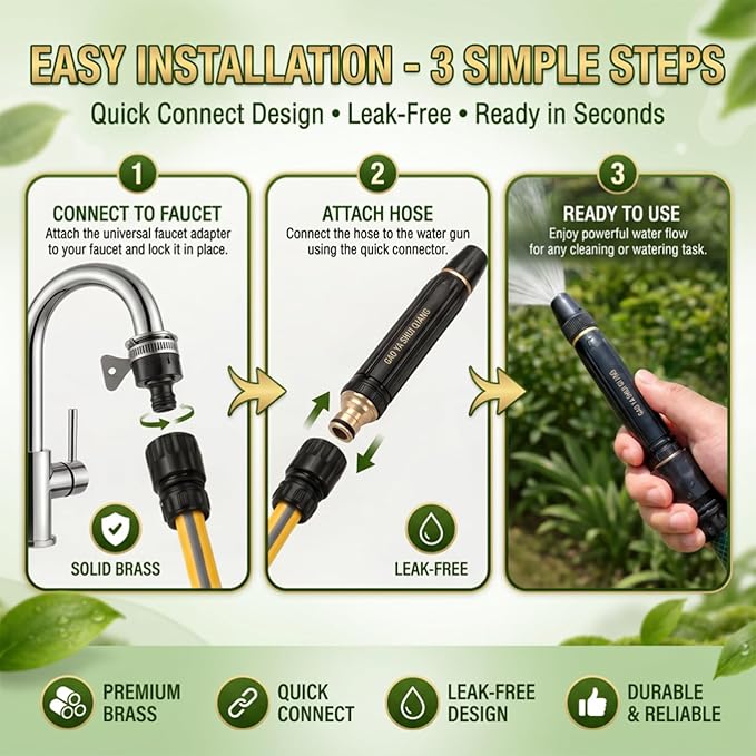 PowerJet High Pressure Water Gun-5-in-1 Nozzle,Garden Hose Pressure Booster,3000PSI Booster, Heavy Duty for Car Wash, Garden Watering & Outdoor Cleaning