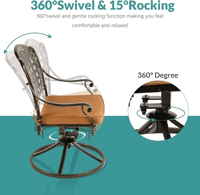 MEETWARM 9-Piece Outdoor Patio Dining Set for 8, All-Weather Cast Aluminum Patio Table and Chairs Set with 1 Oval Table, 6 Stackable Patio Chairs, 2 Swivel Rocker Chairs, 8 Cushions, 2" Umbrella Hole