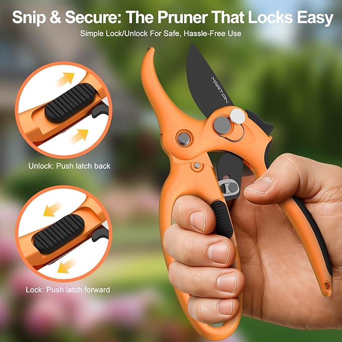 8" Detachable Blade Garden Shears – Heavy-Duty SK5 High Carbon Steel, Easy-Release Blades for Pruning, Trimming & Cleanup | Ergonomic Non-Slip Grip