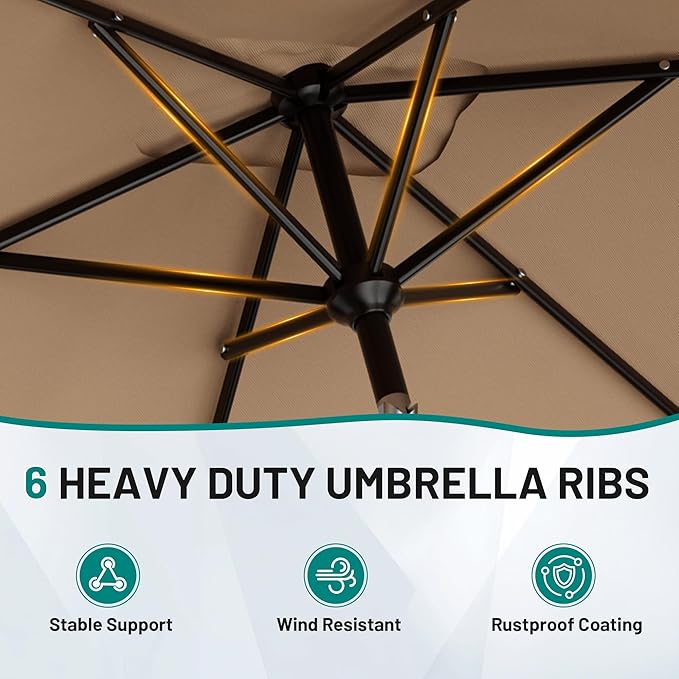 AreShark 6.5 x 10 FT Rectangular Valance Patio Umbrella, Outdoor Umbrella with Tilt and Crank, Market Table Umbrellas W/ 6 Ribs UV Protection for Garden, Deck, Backyard and Pool, Beige