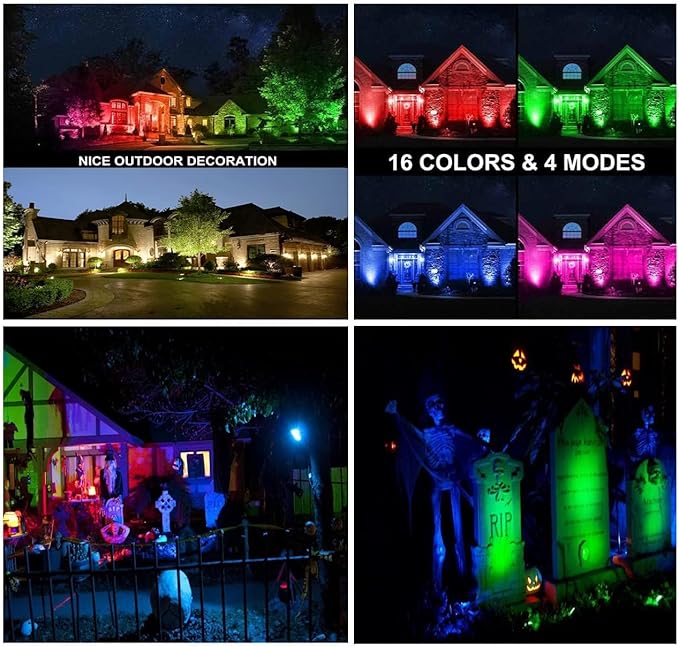 Junview Christmas Decorative RGB 12W Landscape Lights with Remote Control - Waterproof for Yard, Garden Path (4Pack)