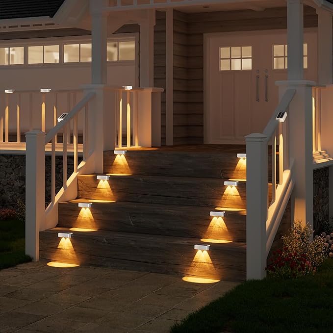 VOLISUN Solar Deck Lights 12 Pack, Warm White, Cool White and RGB Color Glow LED Large Size Lamp, IP65 Waterproof Solar Fence Lights Outdoor for Step, Patio, Fence, Railing, Wall, Stairs