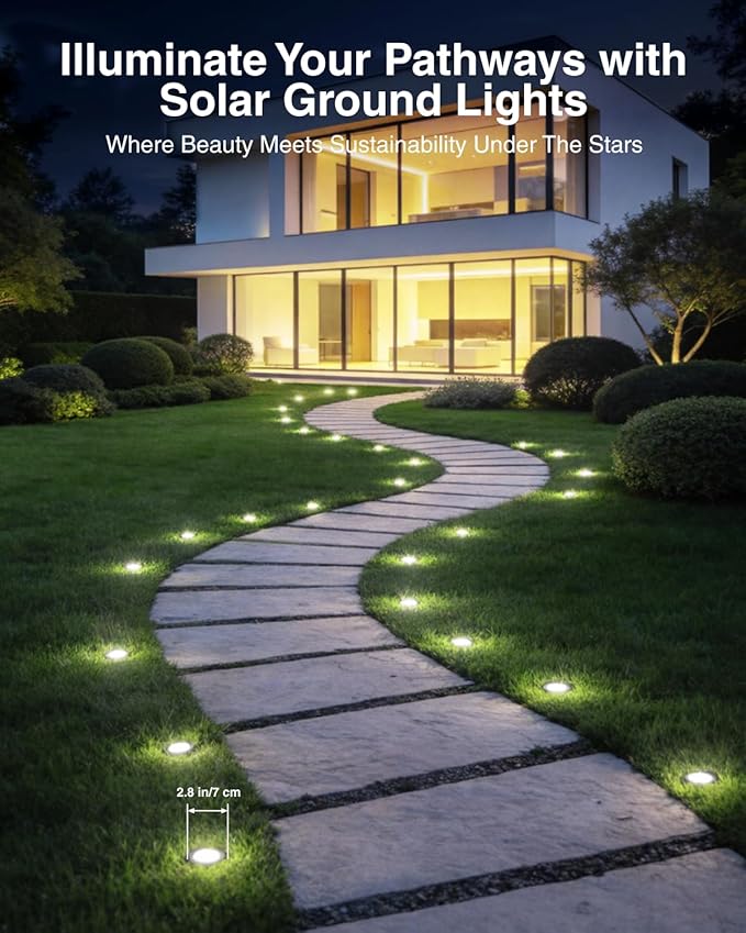 2.8 Inch Mini Solar Ground Lights 12 Pack, Solar Lights Outdoor Waterproof, Solar Garden Lights Outdoor Landscape Lighting for Pathway Walkway Patio Yard Driveway, Cold White