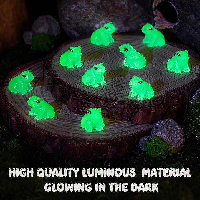 52PCS Luminous Mini Resin Frogs Green Frog Figurines Tiny Frogs for Micro | Cute Tiny Frogs Glow in The Dark, Micro Moss Landscape, Dollhoues, Terrarium Aquariums, Cake Decor, Hidden Games