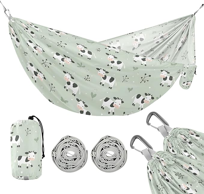 Camping Hammock Outdoor Hammocks for Outside Cute Farm Cows Beach Trees Portable Lightweight with Pockets Tree Straps Indoor