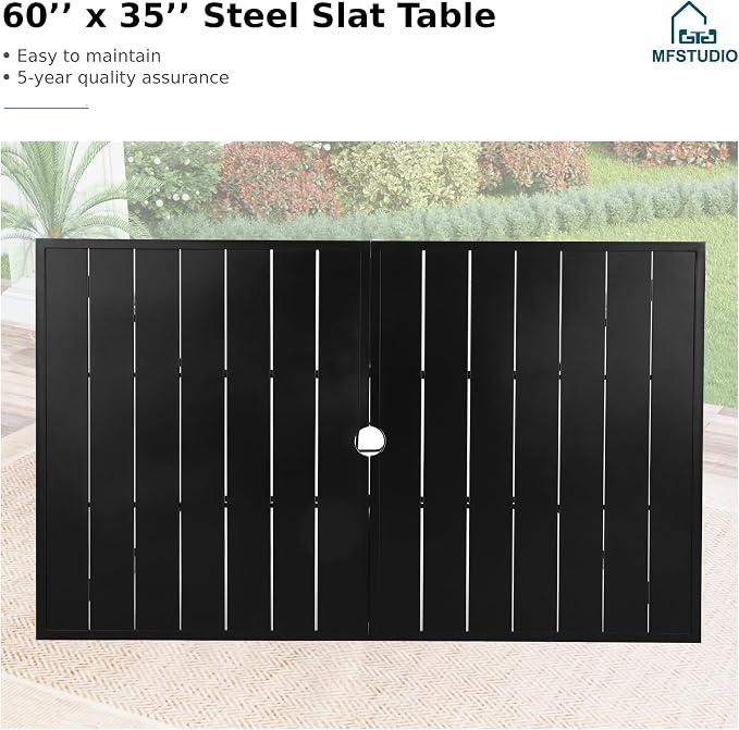 MFSTUDIO Outdoor Dining Set for 6, Patio Table and Chairs Set with Umbrella Hole, 7 Piece Metal Patio Dining Set for Deck Backyard Poolside Garden