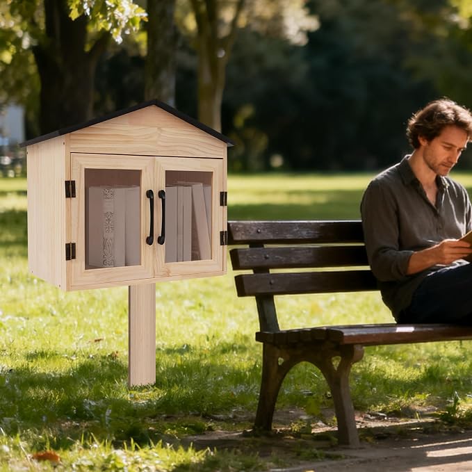 Outdoor Library Box Literature Exchange Book Box 16.9x11x16.5 in | Outdoors DIY Storage Wooden Cabinet Library Boxs for Neighborhoods Community Schools Blessing Boxs Outdoor Food Pantry