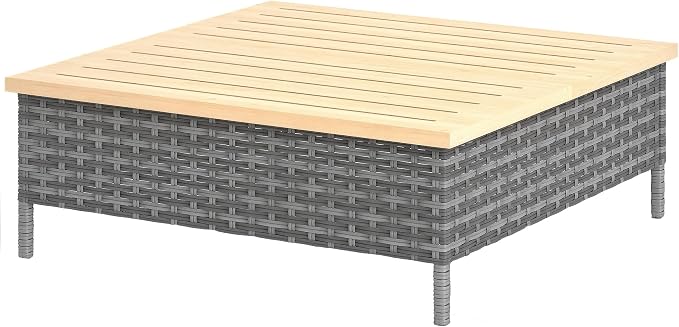 Outsunny Outdoor Side Table with PE Rattan, Patio End Table with Natural Fir Wood Top, Weather Resistant Accent Table for Patio Pool Porch, Gray