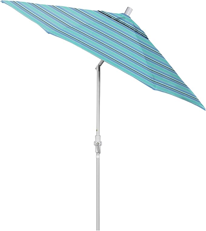 California Umbrella 9' Round Crank Lift, Collar Tilt, Aluminum Pole, Fiberglass Rib Patio Umbrella, White Finish