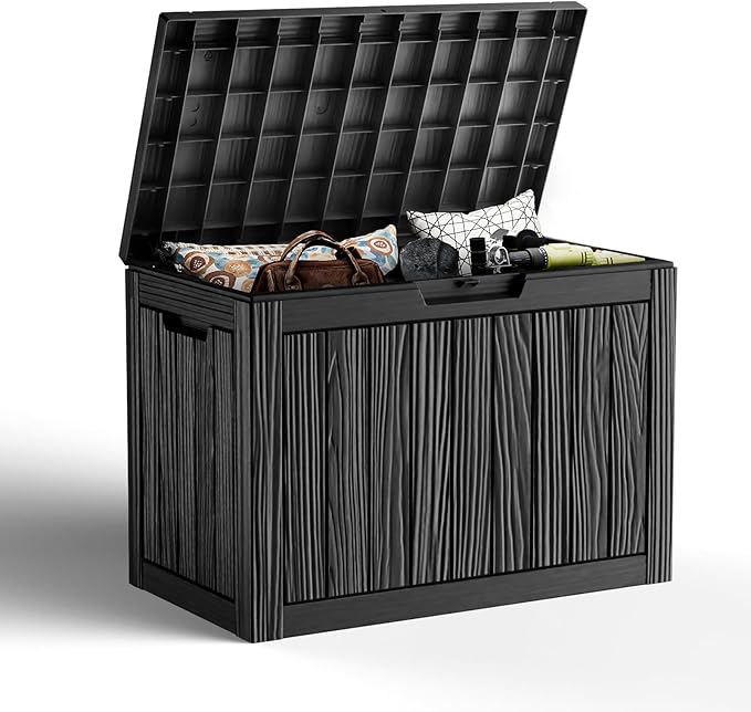 Deck Box Large Outdoor Storage for Patio Furniture,Outdoor Cushions,Garden Tools and Pool Supplies,Waterproof,Resin,Lockable (Black, 45 Gallon)