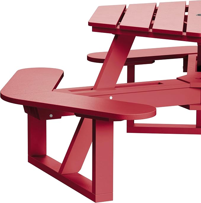 Shoreline Made in USA Hexagon Picnic Table, Seating for 6, Boathouse Red