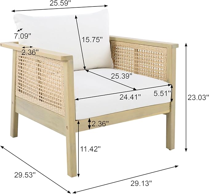 Christopher Knight Home Teras 8-Seater Patio Furniture Set with Removable Cushion, 5 Piece Outdoor Acacia Wood Conversation Set, Sold Wood Outdoor Sectional Sofa Set with Coffee Table,Light Teak+Cream