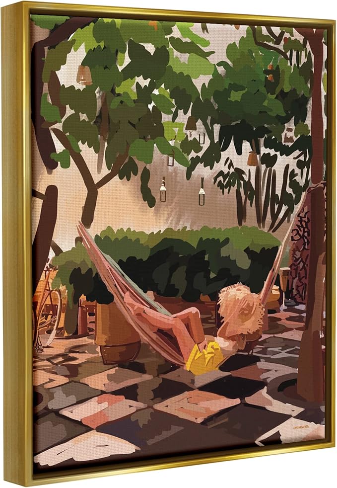 Stupell Industries Woman Lounging Hammock Tropical Summer Vacation Scenery Floating Framed Wall Art, Design By Amelia Noyes