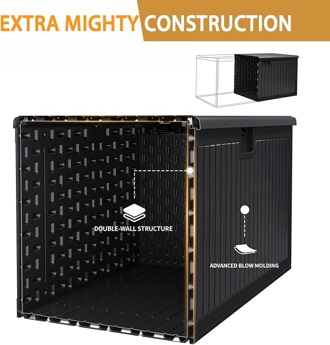 230 Gallon Deck Box Waterproof, Outdoor Storage Box Waterproof Lockable with Divider and Lifter Prevent Water Seeping into from Floor for Patio Cushions
