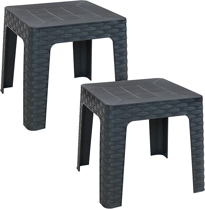 Sunnydaze Adirondack Small Outdoor Side Table for Balcony Essentials - Plastic Square End Table for Outside Patio - Gray - Set of 2