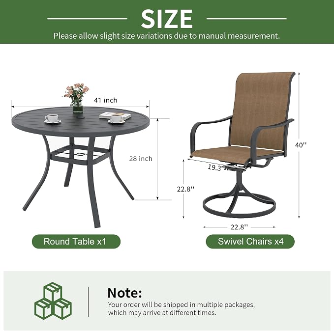 Anmutig 5 Piece Outdoor Patio Dining Set, 4 Swivel Rocking Patio Chairs & 41" Round Dining Table Outdoor Furniture for Backyard Bistro Garden Poolside, Brown