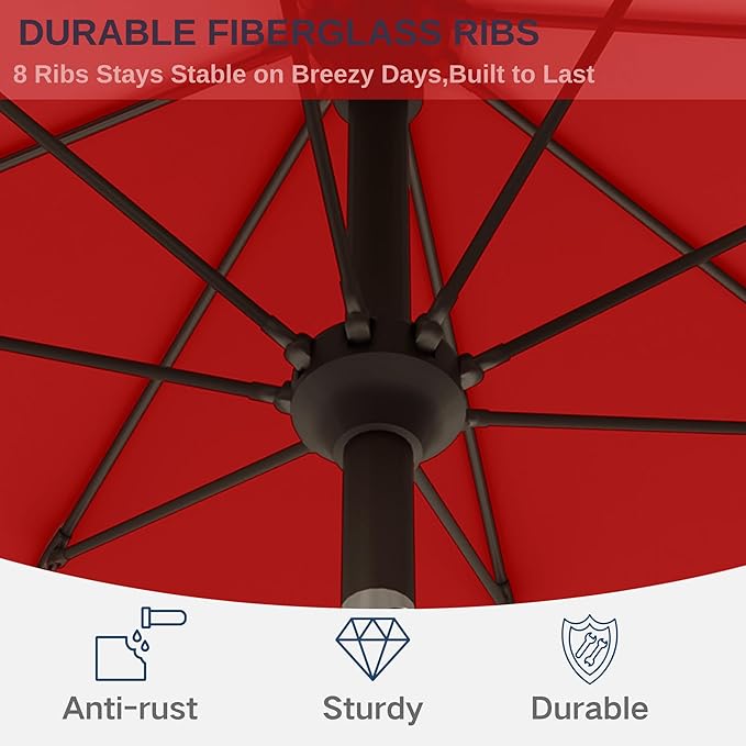 11FT Patio Umbrella, Outdoor Umbrella with with 8 Sturdy Fiberglass Ribs,Market Table Umbrella with Push Button Tilt and Crank,Suit for Backyard,Garden,Pool,Deck(Red)