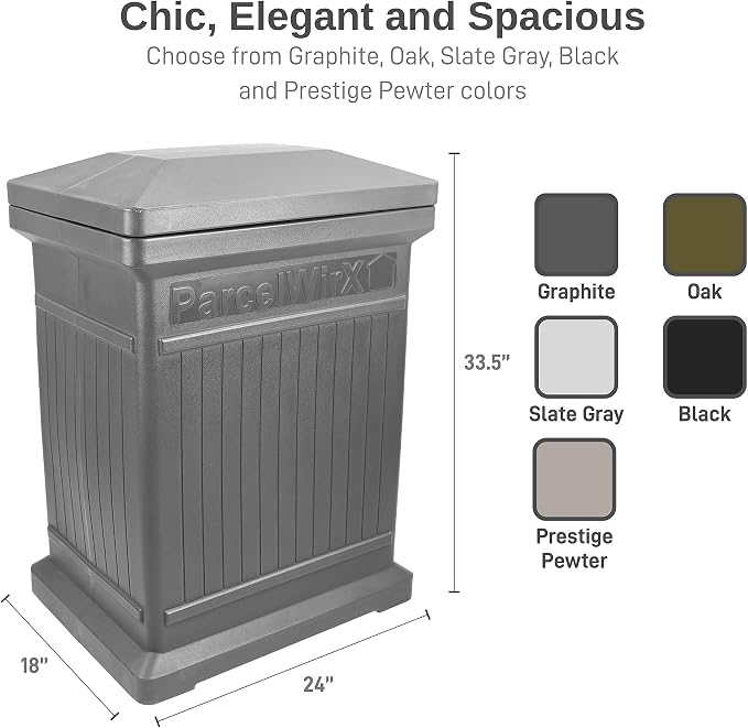 RTS Home Accents ParcelWirx Premium Vertical Storage Cabinet/Package Delivery Box with Lift Off Lid, Graphite