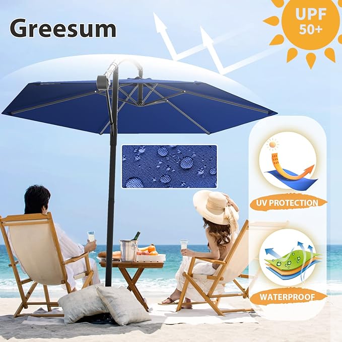 Greesum 9FT Patio Umbrella, Outdoor Table Umbrella with Push Button Tilt, Crank and 8 Sturdy Ribs for Garden, Lawn, Backyard & Pool