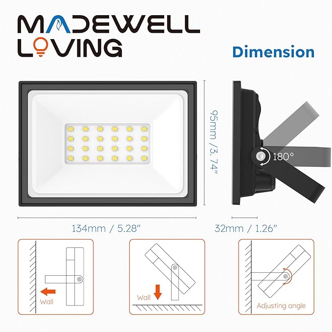 2-Pack 30W LED Flood Lights Outdoor – 5400 Lumens Super Bright Security Lighting, IP66 Waterproof, 5000K Daylight – Energy-Efficient Outdoor Lights for Garage, Garden, Lawn, Backyard