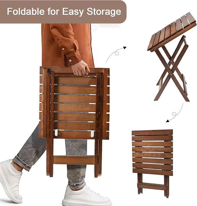 Outdoor Wooden Side Table, Folding Patio End Table, Small Square Furniture Table for Adirondack Chair, Balcony, Porch, Acacia Wood, No Assembly, Brown