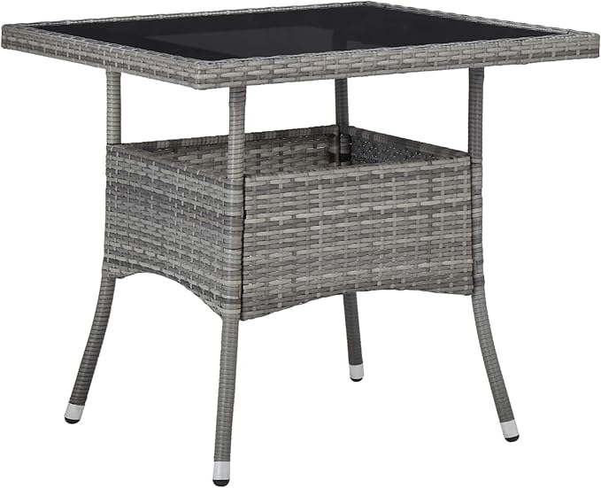 Casafoyer Outdoor Dining Table Gray Poly Rattan and Glass