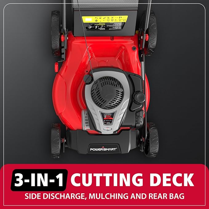 PowerSmart 21-Inch 3-in-1 Gas Self-Propelled Lawn Mower,140CC OHV Engine,Bagging/Mulching/Rear Discharging, 6 Cutting Heights, Durable Steel Deck, Rear-Wheel Drive, for Garden, Yard