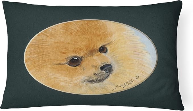 Caroline's Treasures SS8051PW1216 Pomeranian Canvas Fabric Decorative Pillow Machine Washable, Indoor Outdoor Decorative Pillow for Couch, Bed or Patio, 12HX16W