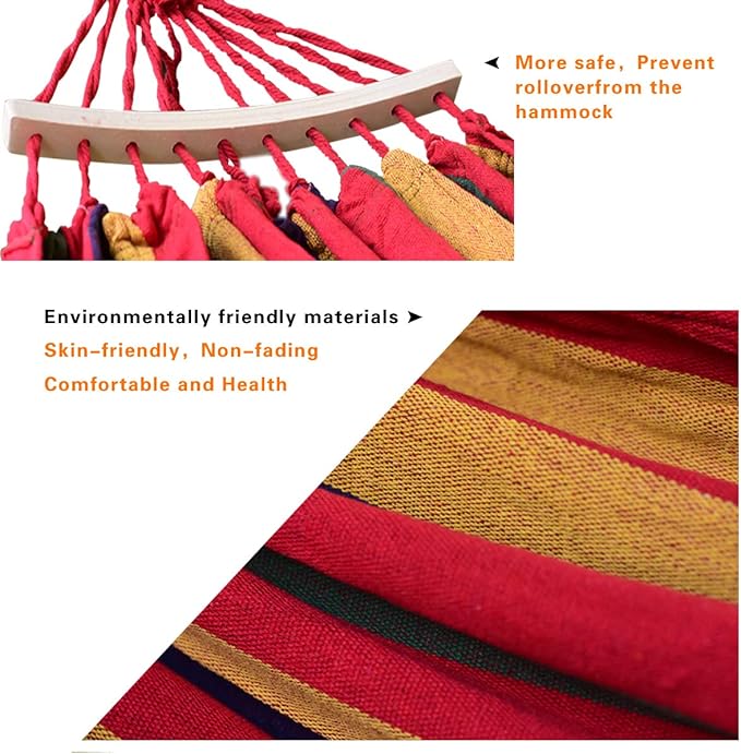 Brazilian Double Hammock (Max 450lb)- 2 Person Soft Canvas Cotton Fabric Hammock with Tree Straps-Portable Hammock with Traval Bag for Patio Porch Garden Backyard,Outdoor/Indoor - Rainbow