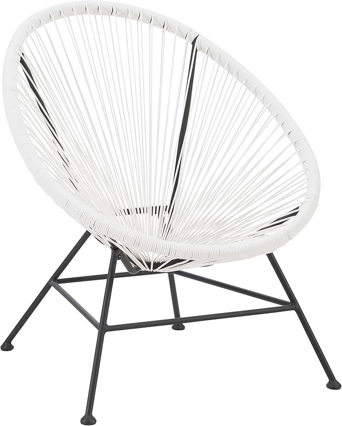 Linon Charleston White Woven Hammock Style Outdoor Chair with Black Metal Frame