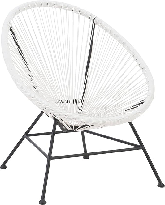 Linon Charleston White Woven Hammock Style Outdoor Chair with Black Metal Frame
