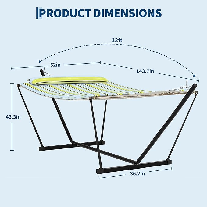 Double Hammock with Stand for Outdoor, Portable Hammock with Soft Pillow, Balance Ropes, for Patio, Garden, Backyard, Beach