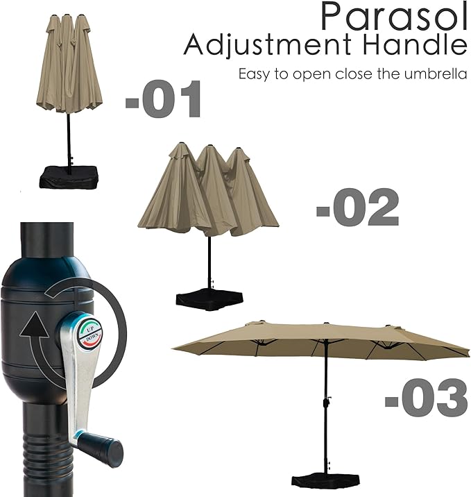 Kozyard 15 FT Double-Sided Rectangular Patio Umbrella, Base Included, Crank Lift Outdoor Patio Umbrella with UV Protection for Backyard, Pool & Garden Beige