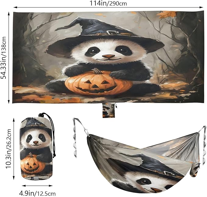 Hammocks for Outside Halloween Panda Camping Hammock Portable Hammocks with Tree Straps and Carry Bag Camping Accessories for Hiking Beach Outdoor