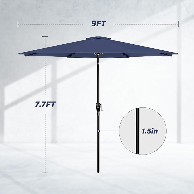 Simple Deluxe 9ft Outdoor Market Table Patio Umbrella with Button Tilt