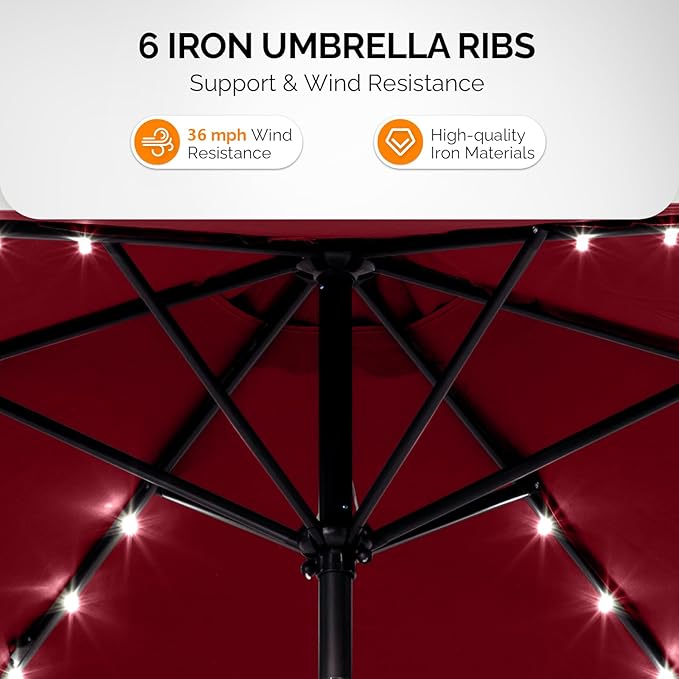VINGLI 9FT Patio Umbrella with Solar Lights, Outdoor Umbrella with Push Button Tilt and Crank, Umbrella Outdoor Patio for Patio, Deck, Backyard, Pool