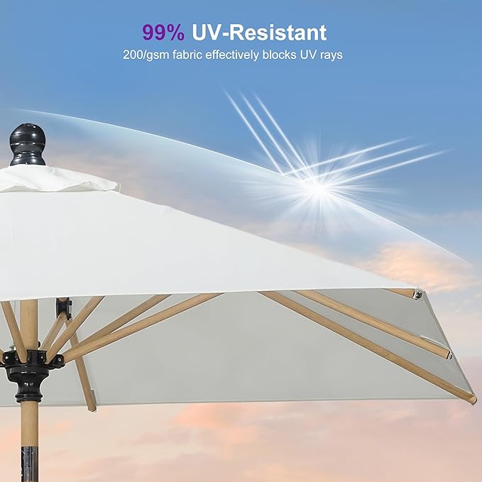 PURPLE LEAF 6' x 6' Market Umbrella Outdoor Table Umbrella Aluminum Patio Umbrella with Push Button Tilt & 8 Sturdy Ribs and Crank Outdoor Umbrellas for Deck Backyard Beach, Cream