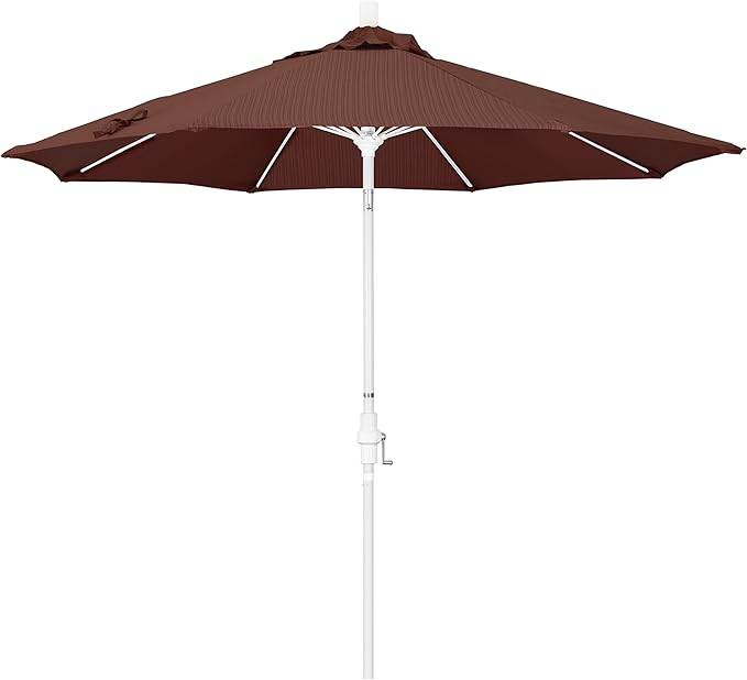 California Umbrella 9' Round Aluminum Pole Fiberglass Rib Patio Umbrella, Crank Lift, Collar Tilt, White Finish, Terrace Adobe Olefin