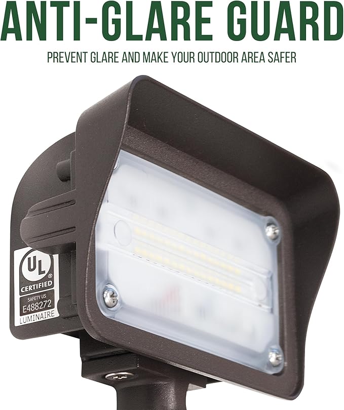 GKOLED 25W LED Flood Lights Outdoor, Dusk to Dawn Security Light, with Anti-Glare Guard, 120V 5000K 2750LM Waterproof Landscape Lighting, Aluminum, 1/2" Knuckle Mount, 2 Pack, UL Listed
