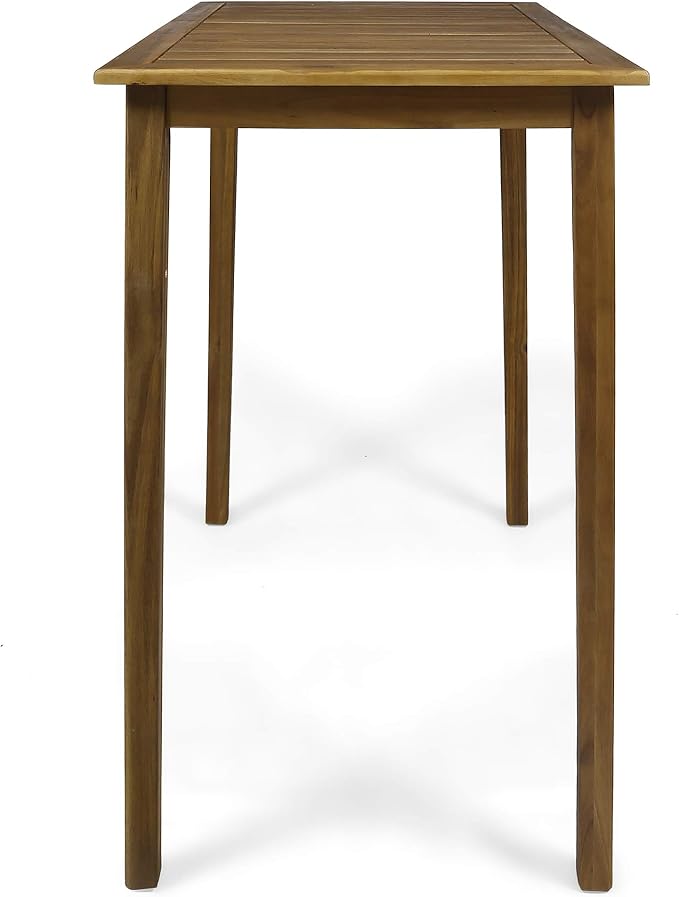 Polaris Outdoor Minimalist Acacia Wood Rectangle Bar Table - Teak Finish