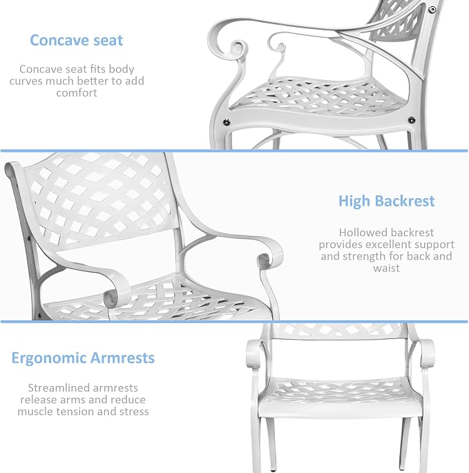 5 Piece Cast Aluminum Outdoor Dining Set, Outdoor Table and Chairs Set of 4, Patio Dining Set with 4 Chairs and 42" Round Table, Patio Conversation Set with 1.97" Umbrella Hole
