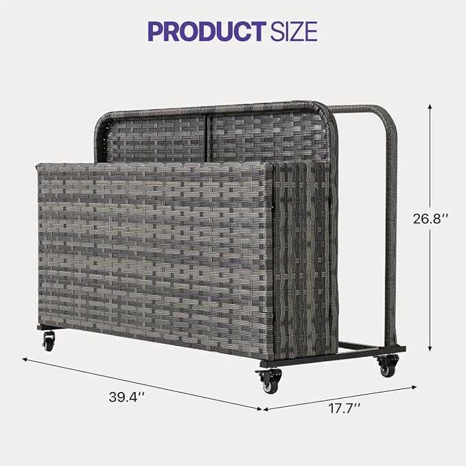 Poolside Deck Box, Poolside Storage Organizer With Pe Rattan Wicker Basket, For Floats & Accessories, Galvanized Frame With Locking Wheels