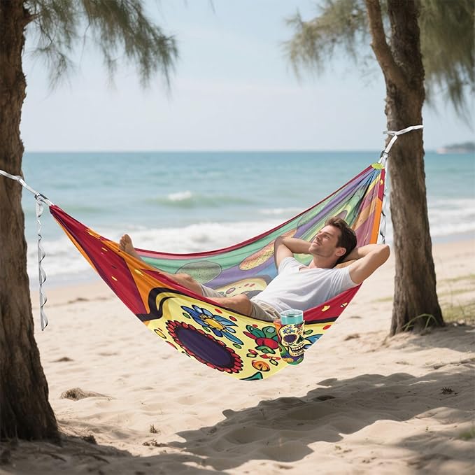 Mexican Cinco De Mayo Skull Colorful Outdoor Hammock with Tree Straps Tree Hammock for Outside Beach Patio Garden