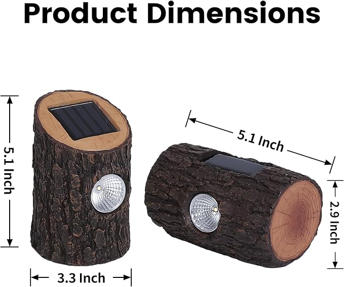 Solar Garden Lights Outdoor 2 Pack, Decorative Rustic Tree Stump Pathway Lights, Warm White Auto On/Off IP65 Waterproof Lights for Yard, Patio, Lawn, Flower Bed, Steps, Garden Decor Gifts