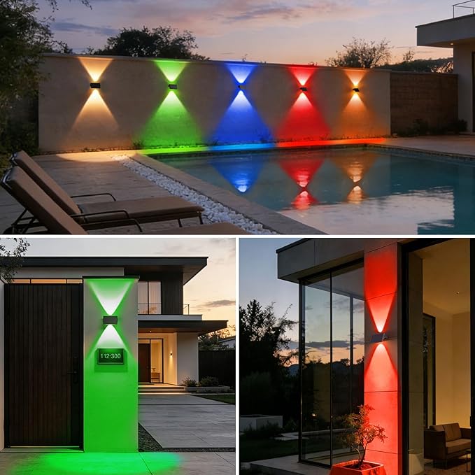 Solar Fence Lights Outdoor, 8 Pack White & RGB Up and Down Solar Wall Lights, IP67 Waterproof LED Dusk to Dawn Solar Powered Fence Lights for Patio, Backyard, Deck, Garden, Yard, Outdoor Wall Decor
